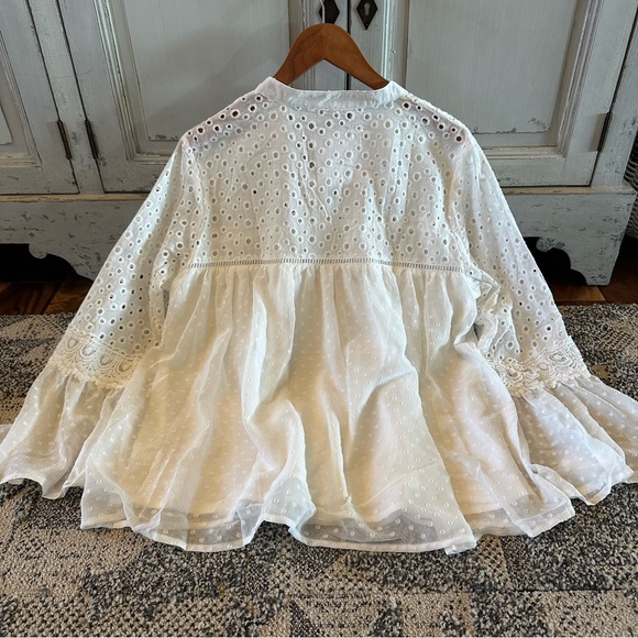New Women's Boutique White Lace Chiffon Long Sleeve Ethereal Boho Blouse Top - Picture 6 of 9